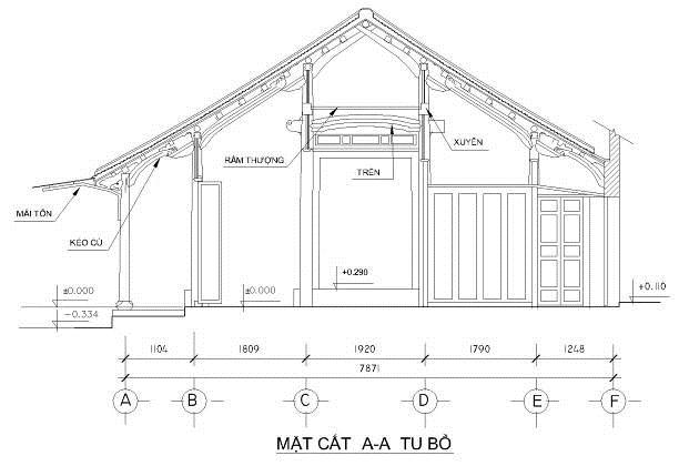 Hình 22: Mặt cắt, mặt bằng nhà chính  nhà 97 Bao Vinh