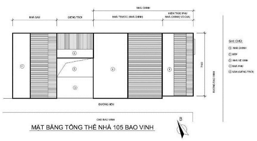 Hình 23: Mặt đứng, mặt bằng nhà chính( nhà trước), mặt bằng tổng thể nhà 105 Bao Vinh