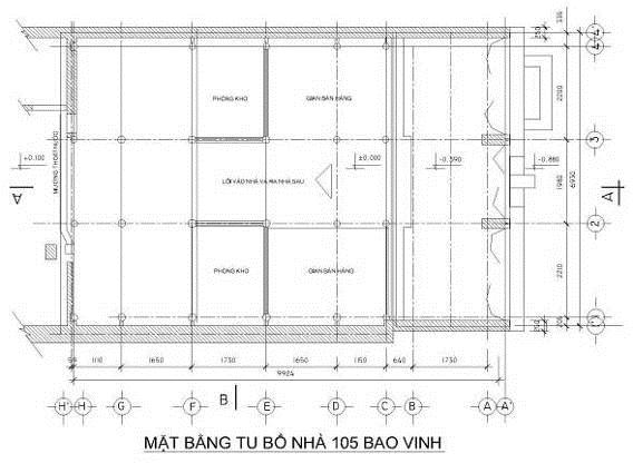 Hình 23: Mặt đứng, mặt bằng nhà chính( nhà trước), mặt bằng tổng thể nhà 105 Bao Vinh